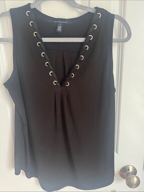 White House Black Market Black Sleeveless V-Neck Grommet Camisole